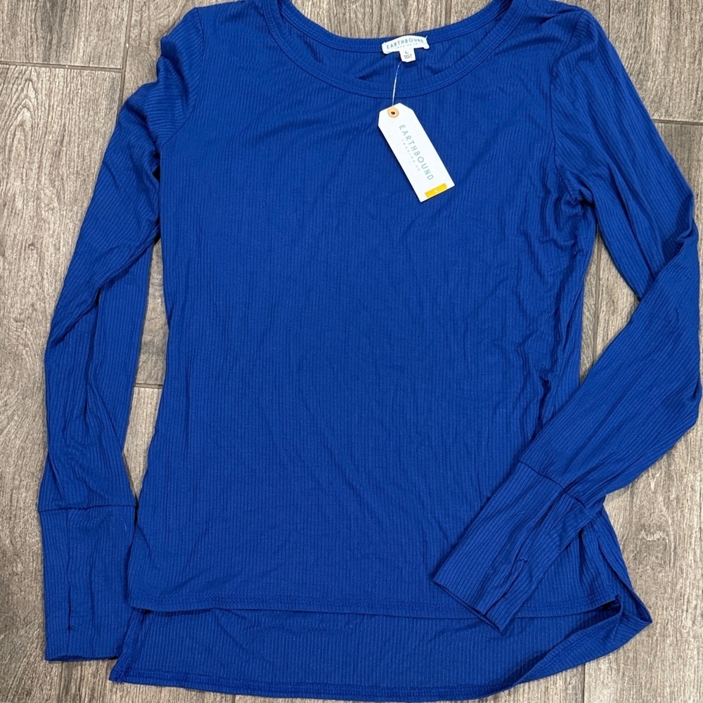 NWT Earthbound Soft Royal Blue Long Sleeve Tee